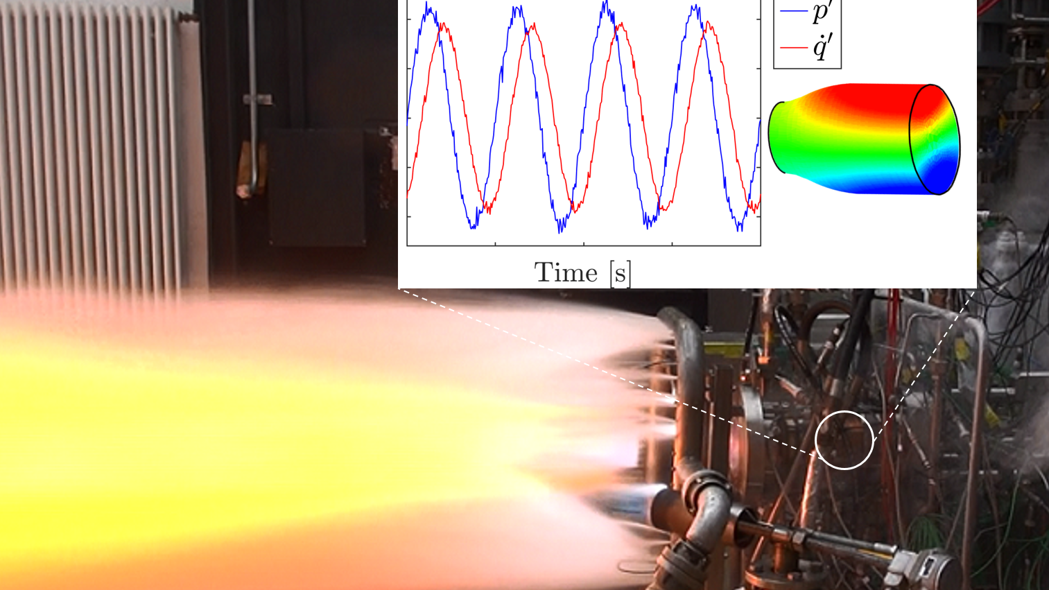 Das Bild zeigt die Zündung eines Raketentriebwerks im Prüfstand P8.