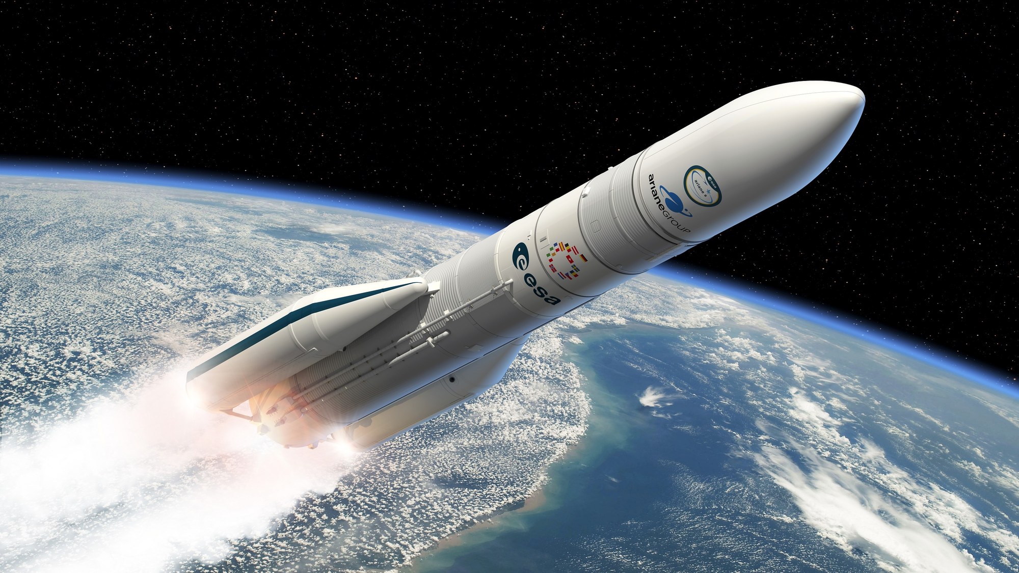Das Bild zeigt eine Visualisierung der Ariane 6.