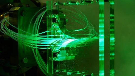 Das Bild zeigt eine planare Aerospike Düse am Prüfstand P6.2.