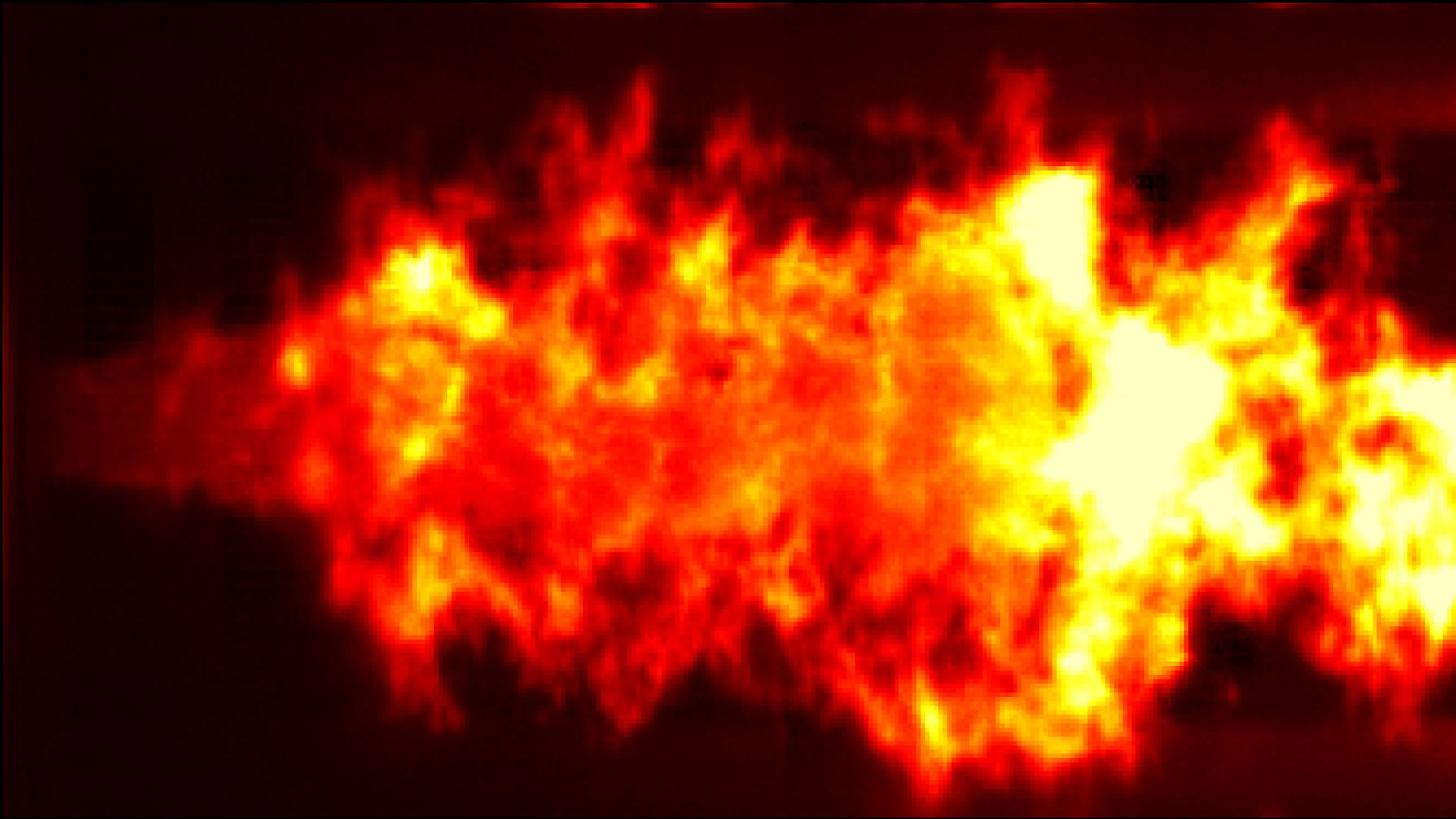 Das Bild zeigt eine Verbrennung in einer Raketenbrennkammer.