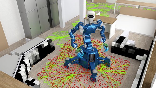 Roboter Rollin' Justin in einer künstlich erzeugten Umgebung
