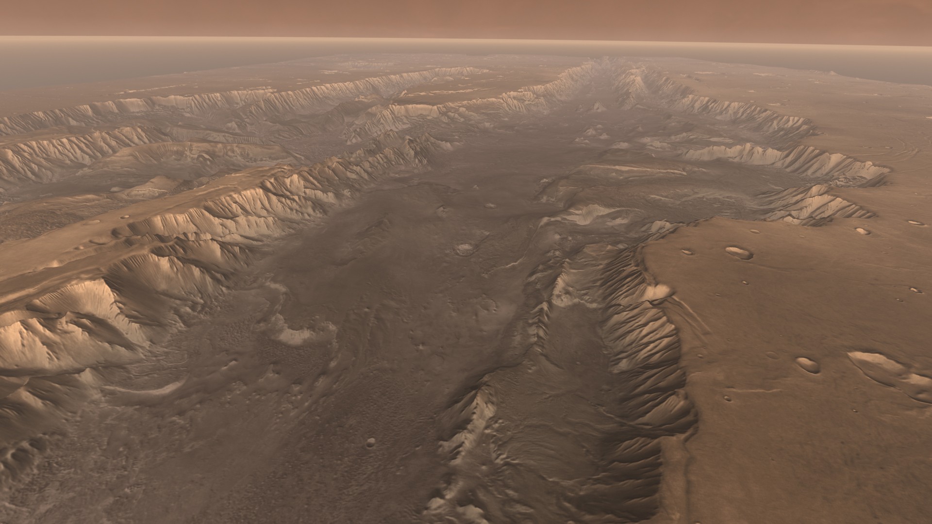 Der Mars-Canyon „Valles Marineris" in perspektivischer Darstellung.