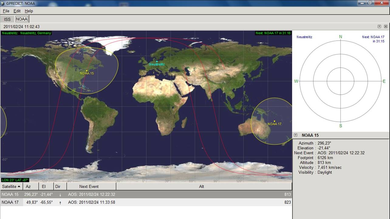 Computerdarstellung zur Planung und Verfolgung eines Satellitenempfangs im DLR_School_Lab.
