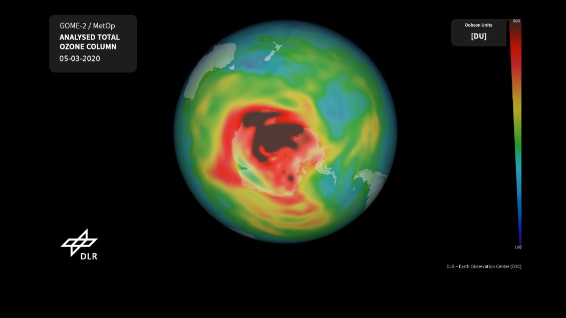 Satellitenbild Ozongehalt der Atmosphäre am 05.03.2020.