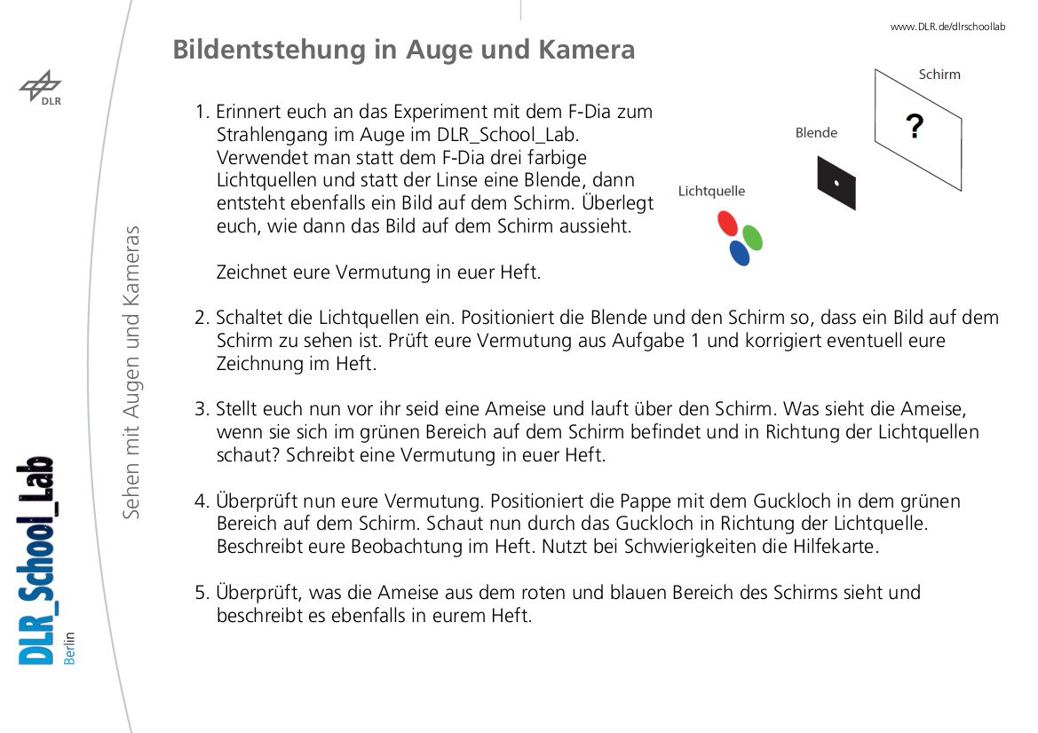 Arbeitsaufträge Bildentstehung