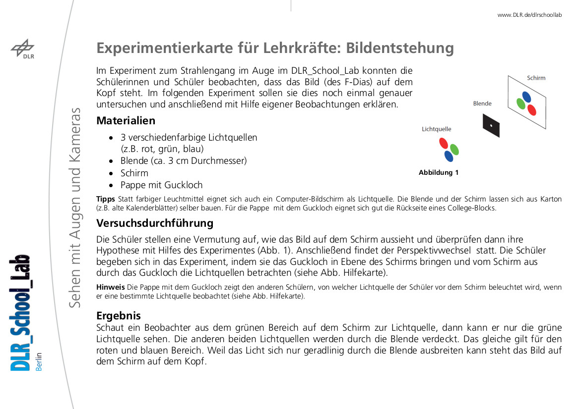 Experimentierkarte Bildentstehung