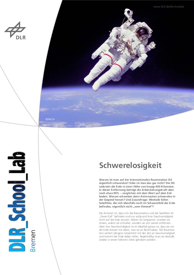 Titelbild Experimentbeschreibung Schwerelosigkeit