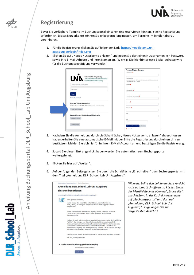 Anleitung Buchungsportal Uni Augsburg