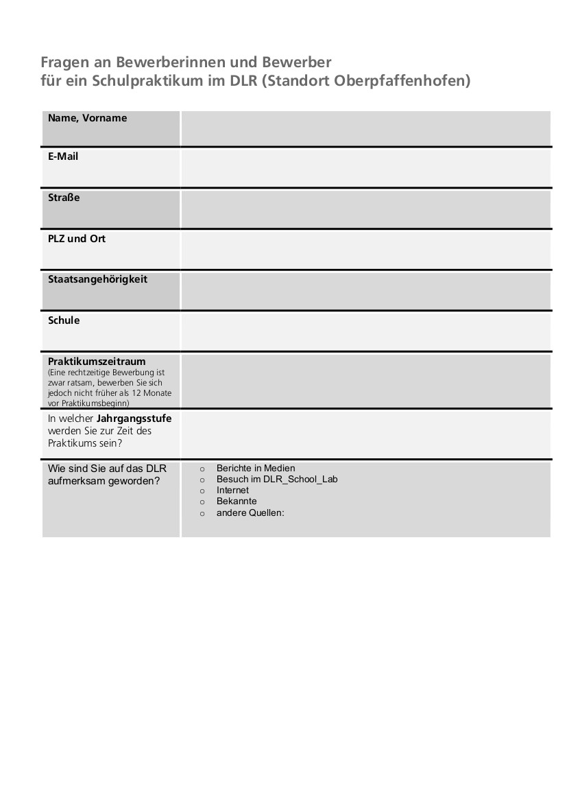 Fragebogen Praktikum Oberpfaffenhofen