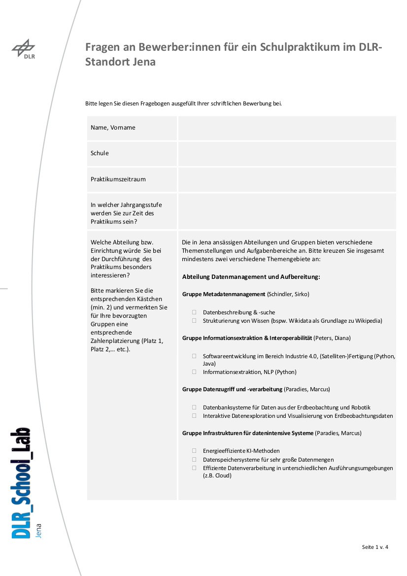 Fragebogen Schulpraktikum Jena