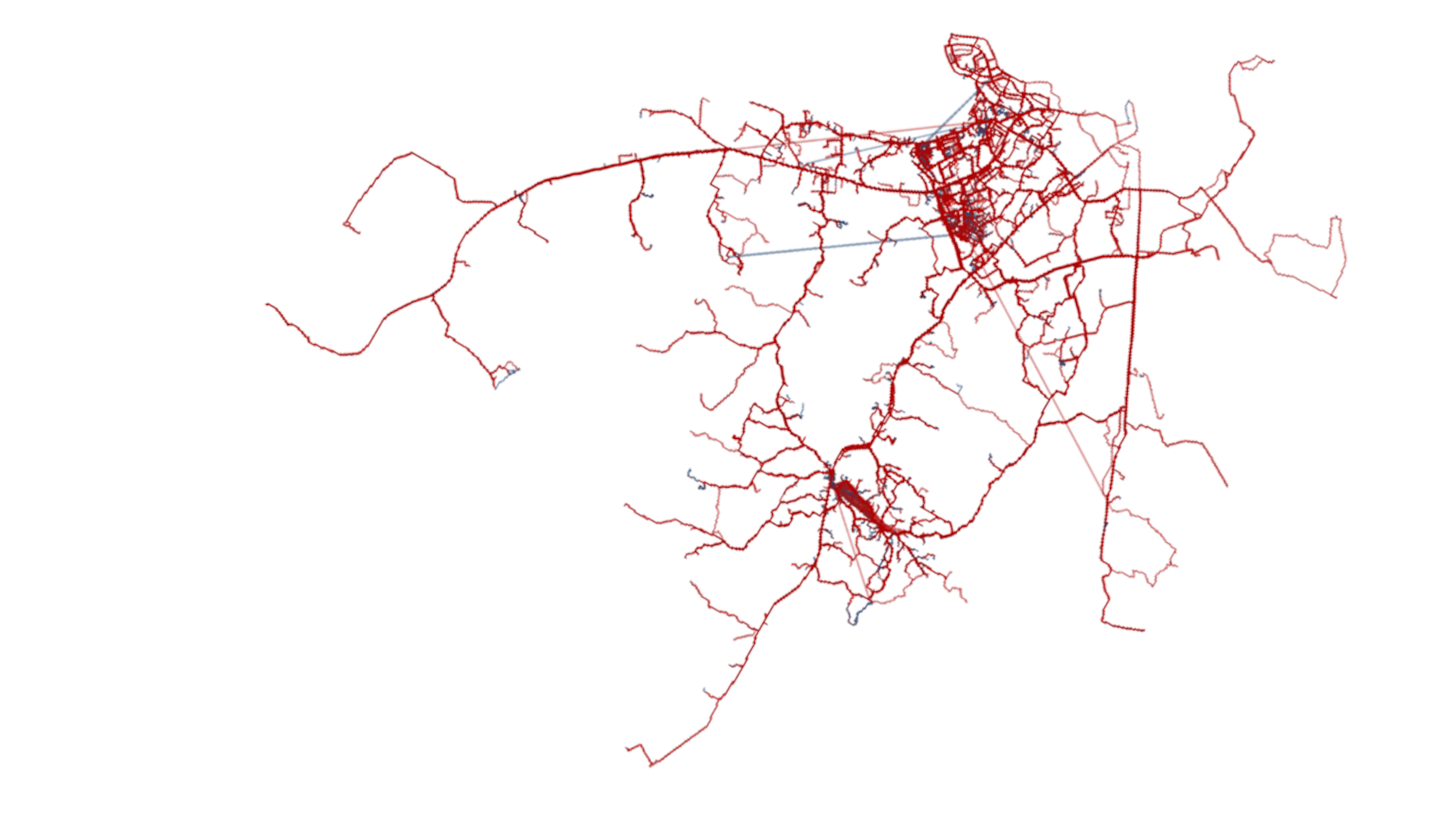 Ein Netz der aufgezeichneten Verkehrswege.
