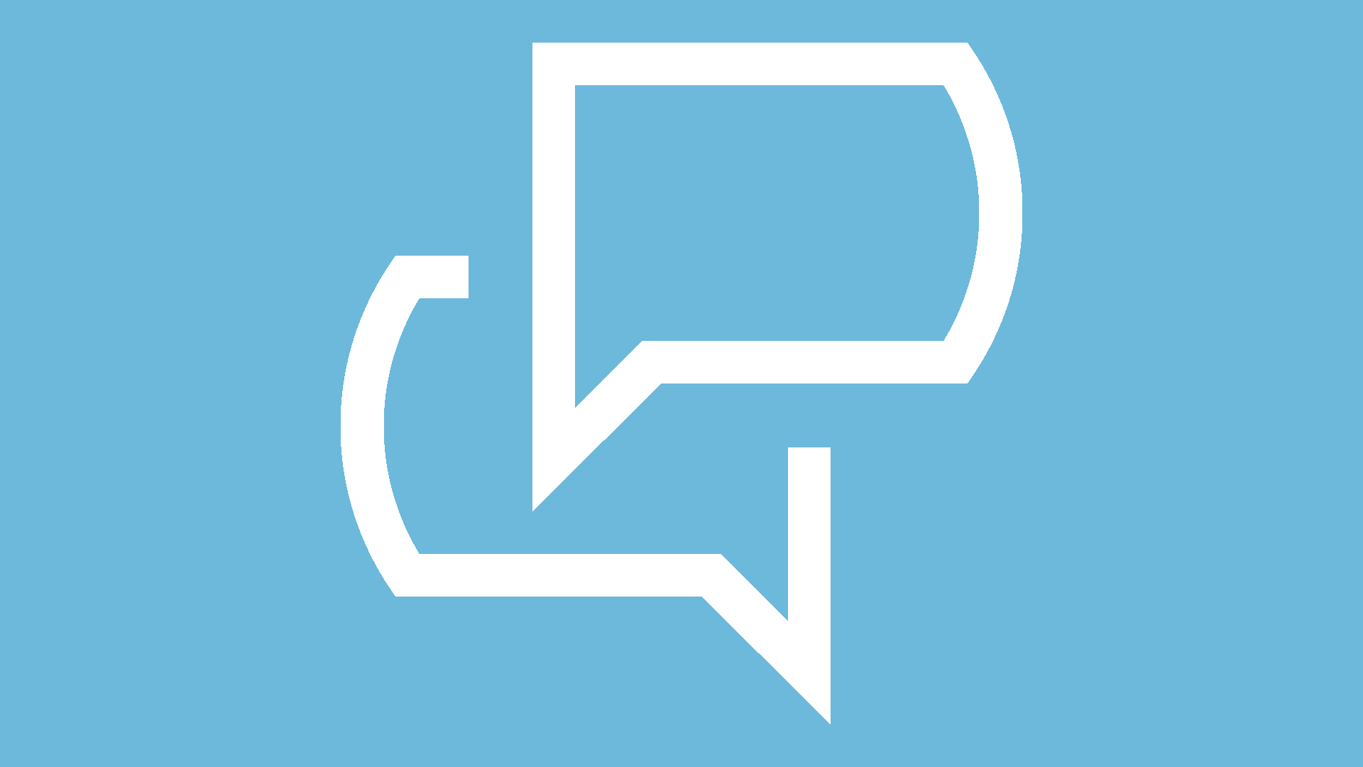 Das Icon zeigt zwei stilisierte, übereinanderliegende Sprechblasen.