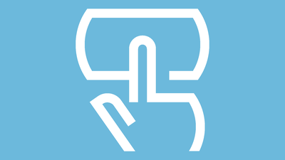 Das Icon zeigt eine stilisierte Hand mit ausgestrecktem Zeigefinder, der über einen stilisierten Bildschirm streift.