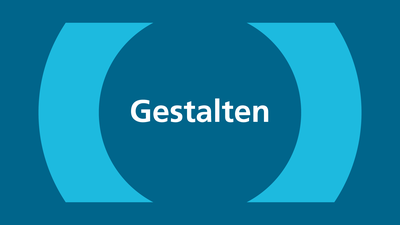 Das Icon zeigt die mozu-Bildmarke in Form von einer öffnenden und einer schließenden hellblauen Klammer auf dunkelblauem Hintergrund. Zwischen den Klammern ist das Wort "Gestalten" geschrieben.