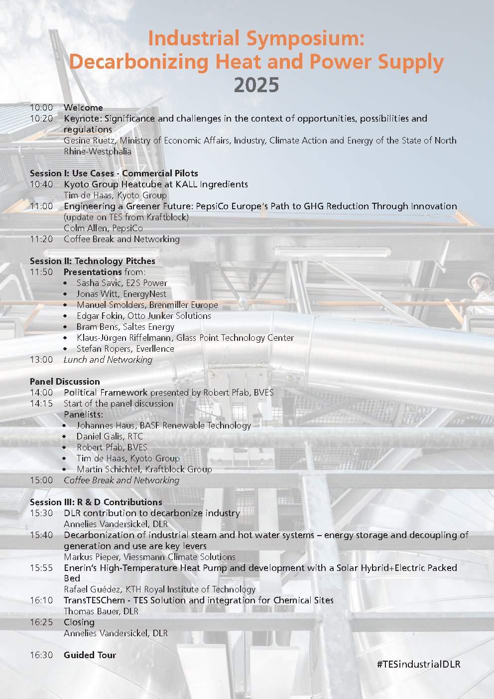 Agenda des Industrial Symposium – Decarbonizing Heat and Power Supply