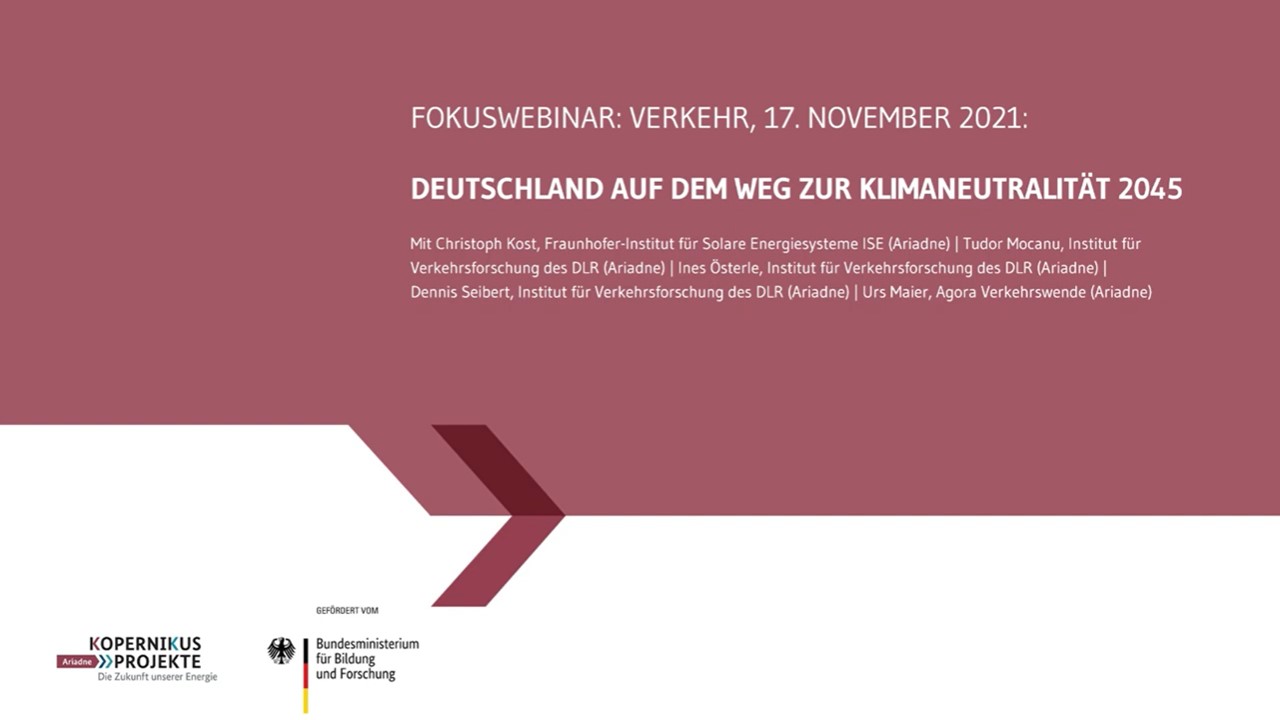 Zu sehen ist das Titelbild zum Fokuswebinar Verkehr des Kopernikus-Projekt Ariadne