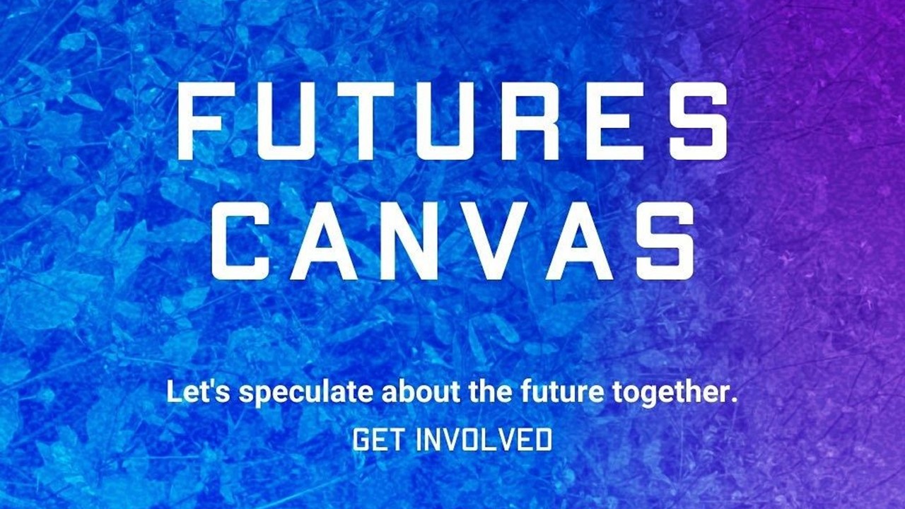 Zu sehen ist das Titelbild der Future Canvas - ein partizipatives Werkzeug für kollektive Spekulationen und gemeinsame Zukunftsvisionen.