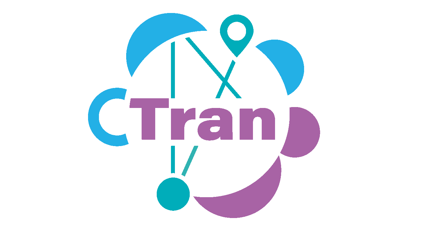 Dargestellt ist ein Logo mit einem weißen Kreis, um den sich mehrere kleinere bunte Halbkreise gruppieren. Einer der Halbkreise ist zudem nicht voll ausgefüllt, und stellt somit den Buchstaben C dar, welcher im Hauptkreis mit dem Wortbestandteil Tran den Projktnamen bildet. Zudem verlaufen durch den Kreis Linien, welche manche der am Rand gruppierten Kreise zu verbinden scheinen, was durch einen zusätzlich gesetzten Lokationsmarker verstärkt wird.