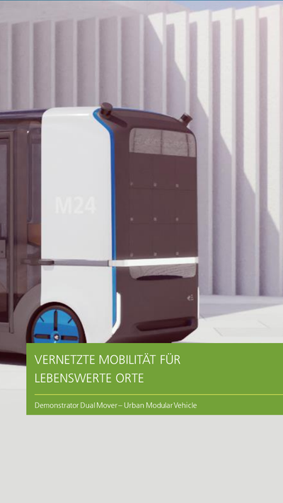 Vorschaubild zu dem Dual Mover Demonstrator, dass zu dem Projekt VMo4Orte gehört. Es ist ein gerendertes 3D-Bild mit einem futuristischem Fahrzeugkonzept.