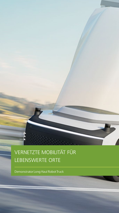 Eine 3D Visionsdarstellung des Long Haul Robot Truck, einem autonom fahrenden LKW.