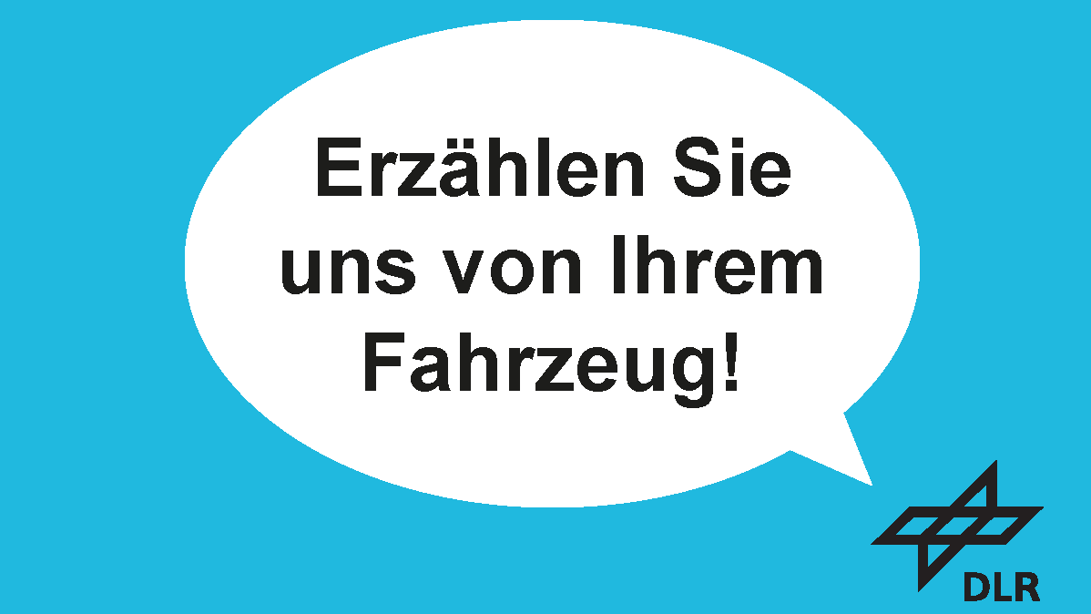 Eine Sprechblase mit dem Text "Erzählen Sie uns von Ihrem Fahrzeug!"