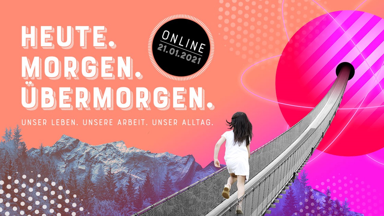 Zu sehen ist das Titelblatt der Veranstaltung "Heute. Morgen. Übermorgen." aus dem Jahr 2021.