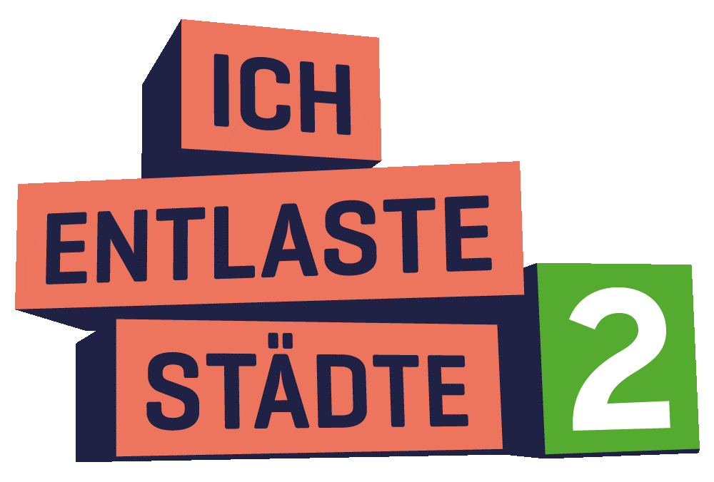 Das Bild zeigt ein Logo mit dem Text "ICH ENTLASTE STÄDTE 2"