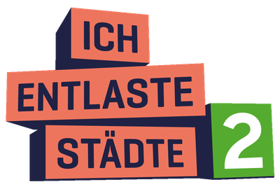 Das Bild zeigt ein Logo mit dem Text "ICH ENTLASTE STÄDTE 2"
