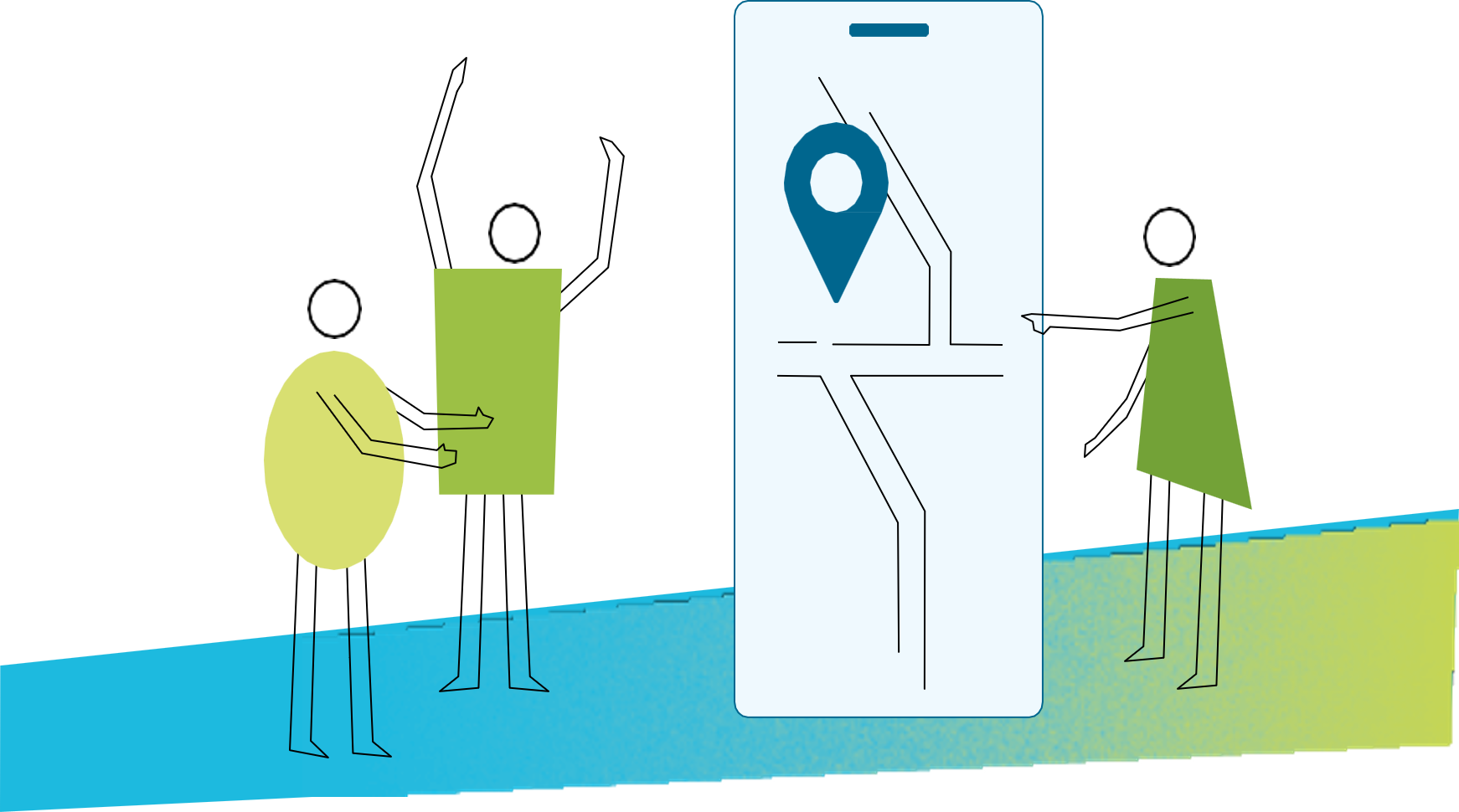 Image representative of the "Analog Mapping" method. It shows three characters with a mobile phone through which the results of the developed mapping can be found.