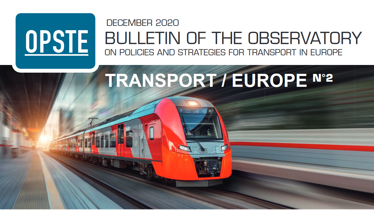 Zu sehen ist das Titelblatt des "Bulletin of the Observatory on Policies and Strategies for Transport in Europa". Dieses Titelblatt bildet einen Zug in einem Bahnhof statt.