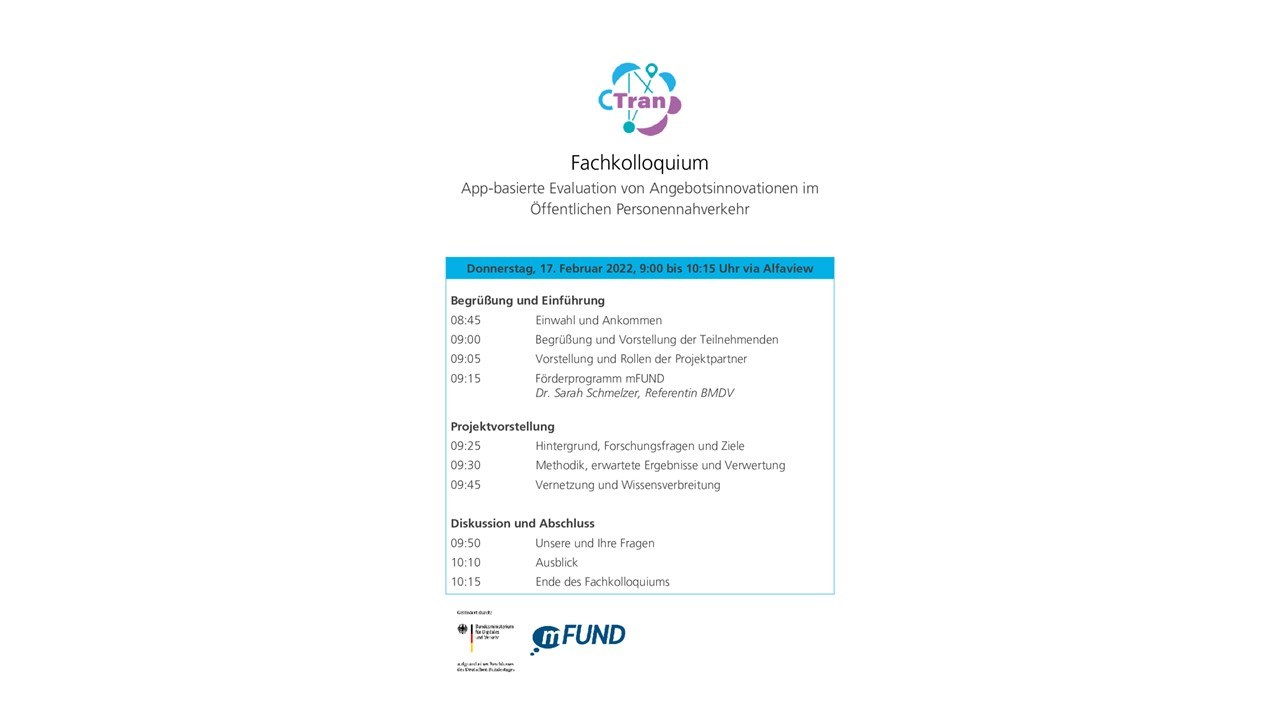 Zu sehen ist der Zeitplan des Fachkolloquiums von CTran