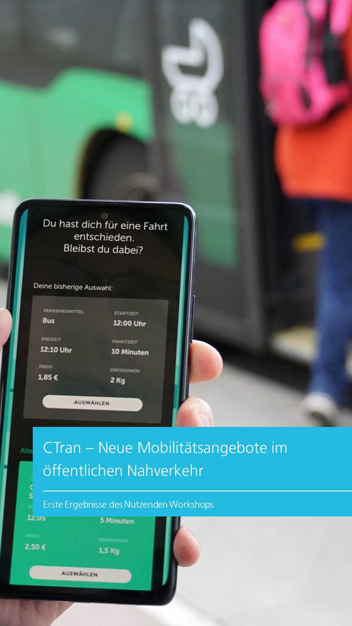 Bild eines Smartphones mit einem Bildschirm zur Auswahl verschiedener Optionen für öffentliche Verkehrsmittel