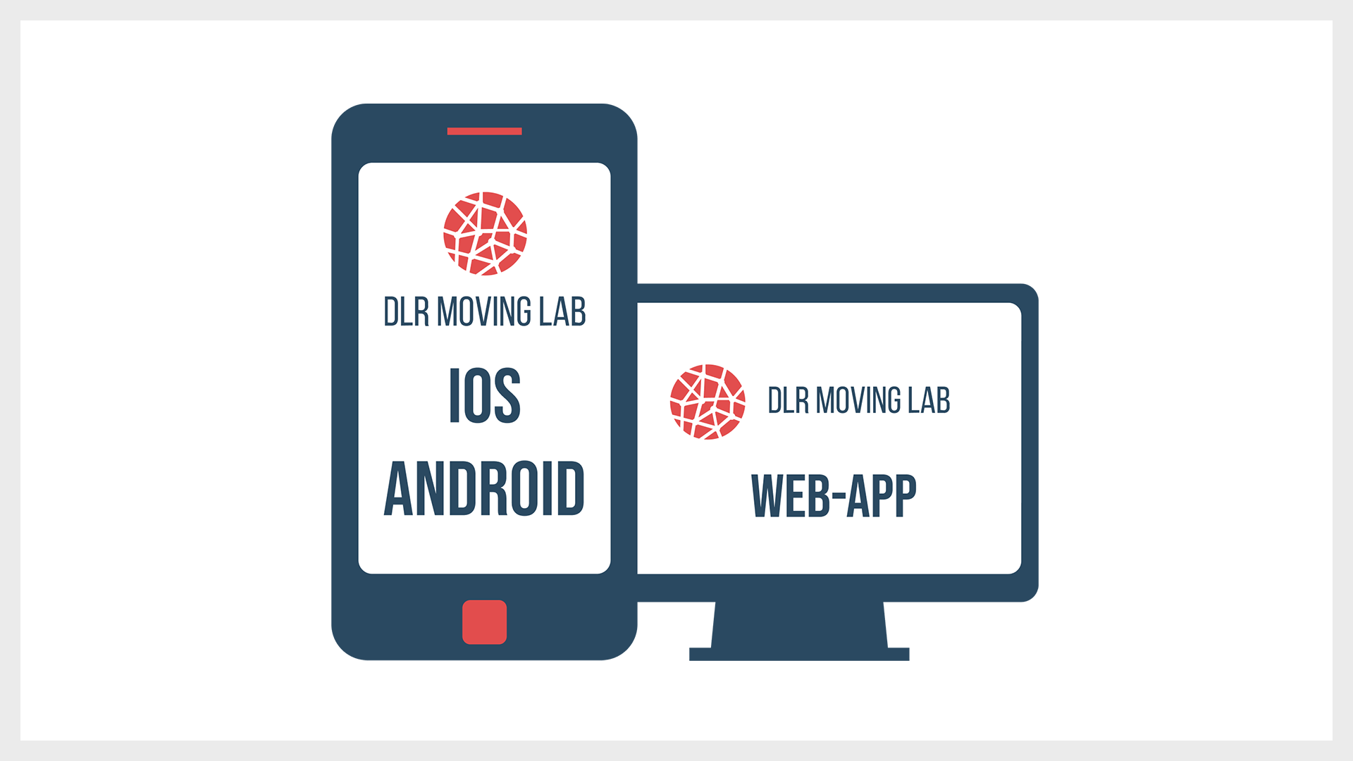 Zu sehen ist eine grafische Darstellung eines Smartphones und eines Bildschirms, welche die App Anwendung des MovingLabs andeuten.