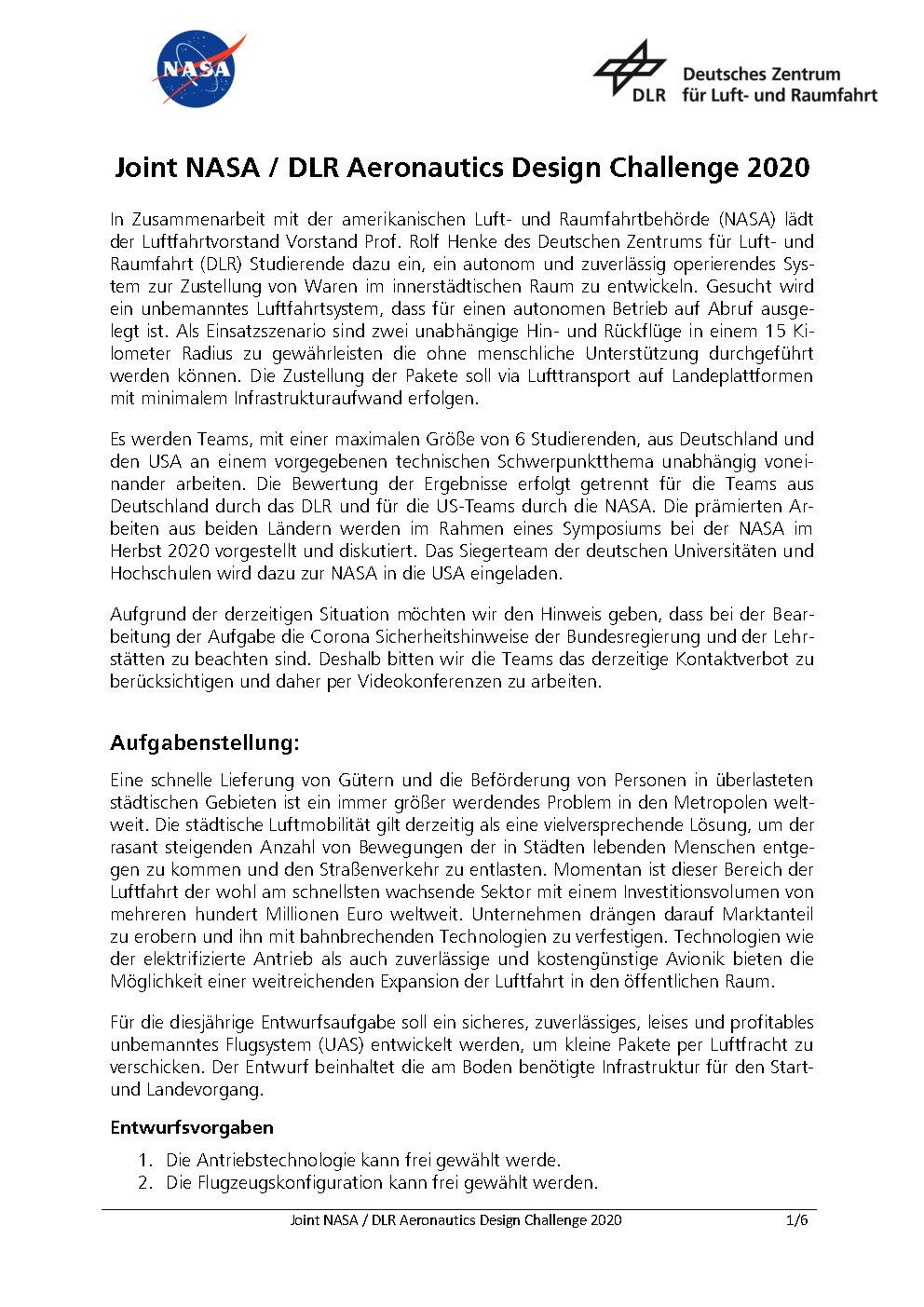 Vorschaubild: NASA/DLR Design Challenge 2020 - Aufgabenstellung