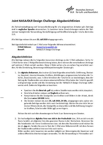 Vorschaubild: NASA/DLR Design Challenge Abgaberichtlinien