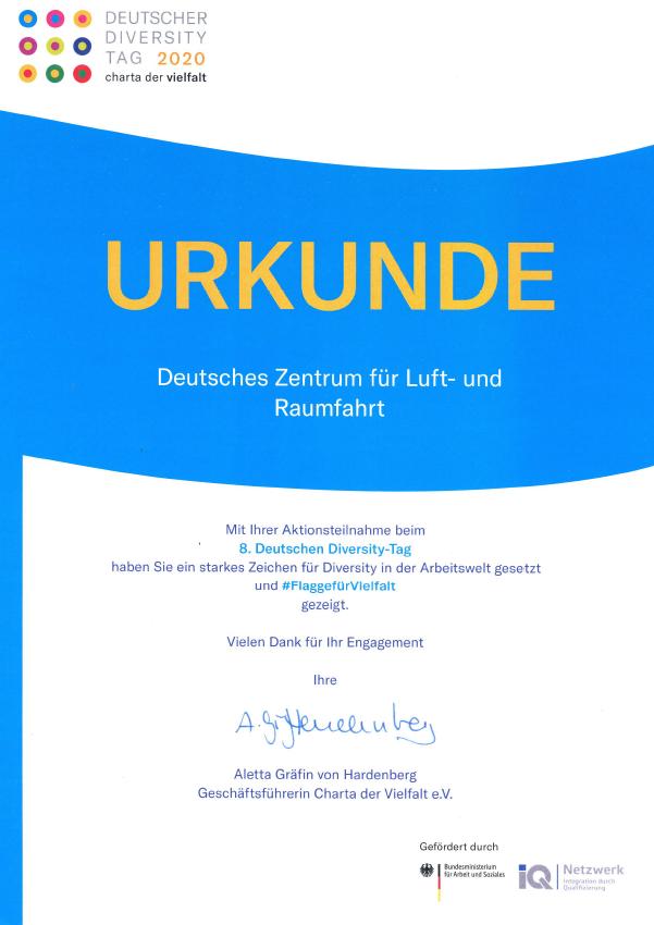 Urkunde zum Deutschen Diversity Tag 2020