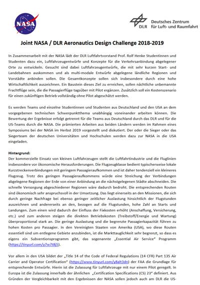 Aufgabenstellung DLR/NASA Design Challenge 2018-2019 (engl.)