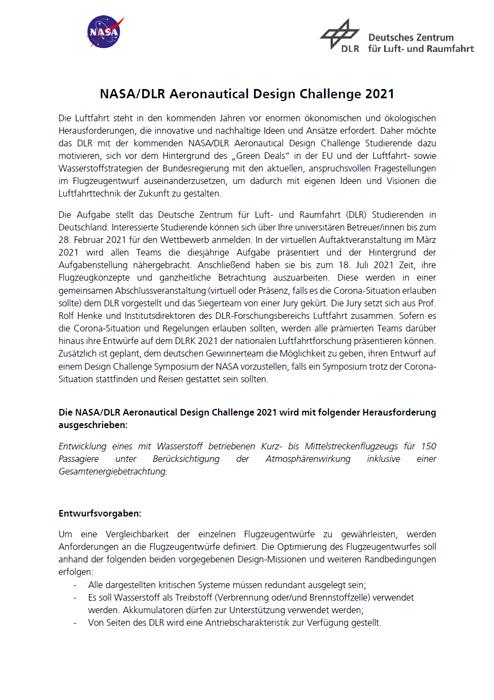 Vorschaubild: NASA/DLR Aeronautical Design Challenge 2021