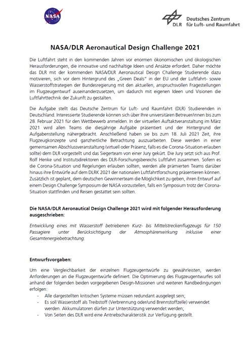 Vorschaubild: NASA/DLR Aeronautical Design Challenge 2021