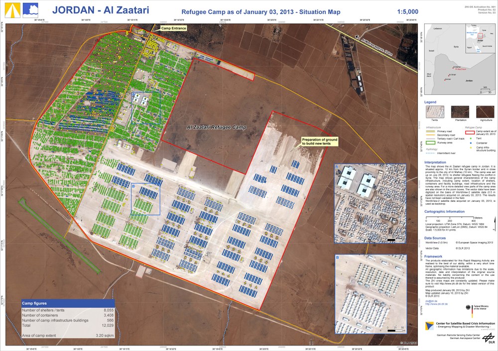 Situationskarte der ZKI Aktivierung 2013/1 mit Kartierung des Flüchtlingslagers in Al Zaatari (Jordanien) 