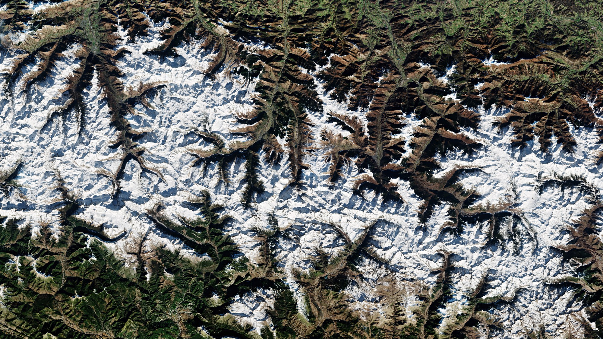 View of the snow-covered mountain range of the Pyrenees