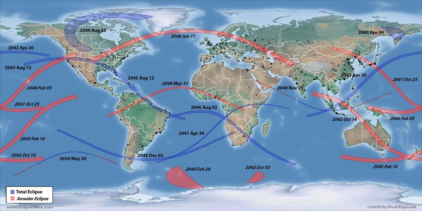 Solar eclipses from 2041 to 2050