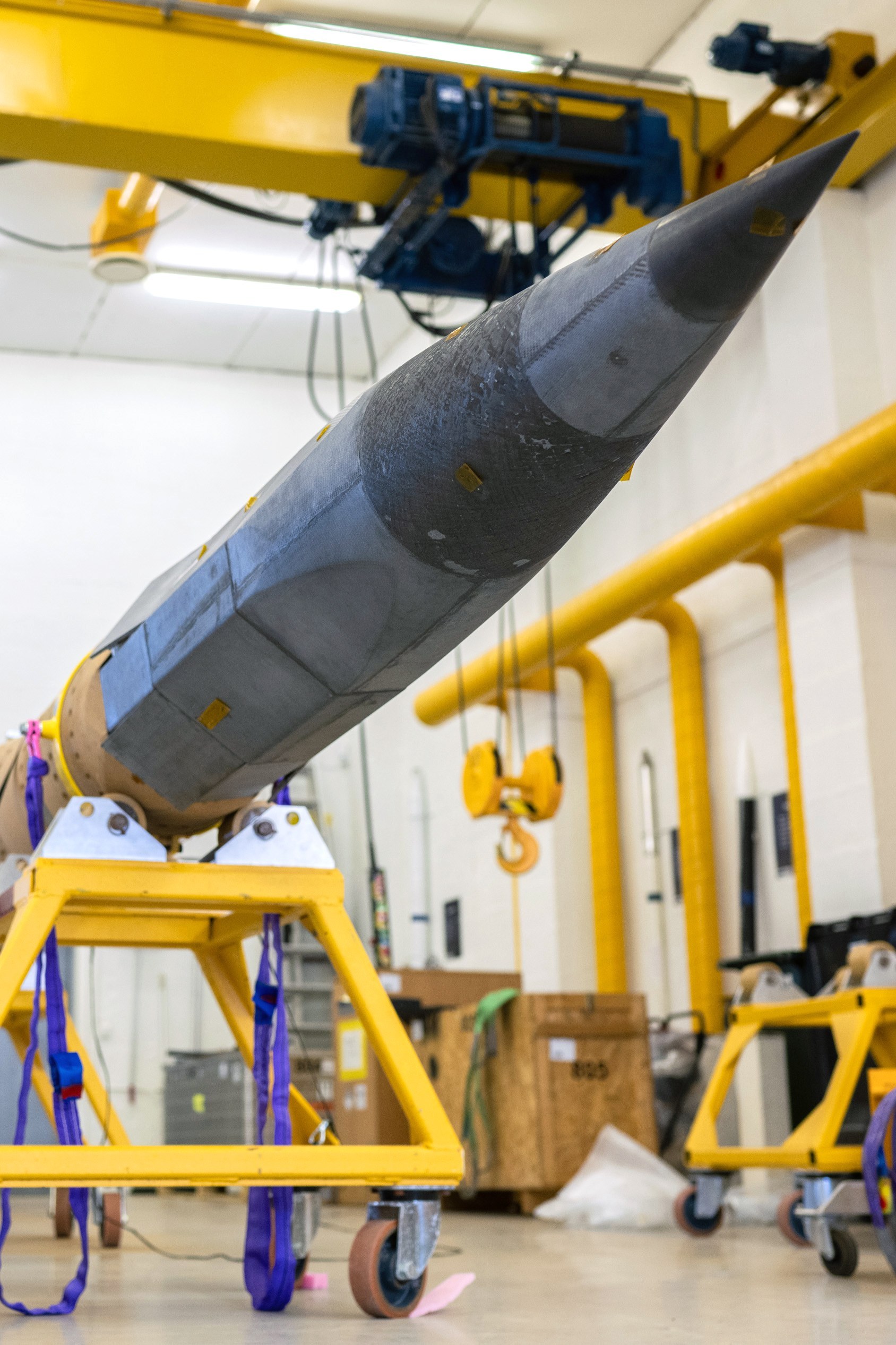 ATHEAt payload (front) shortly before final integration with the rocket's second stage (rear) in the engine hall of Andøya Spaceport
