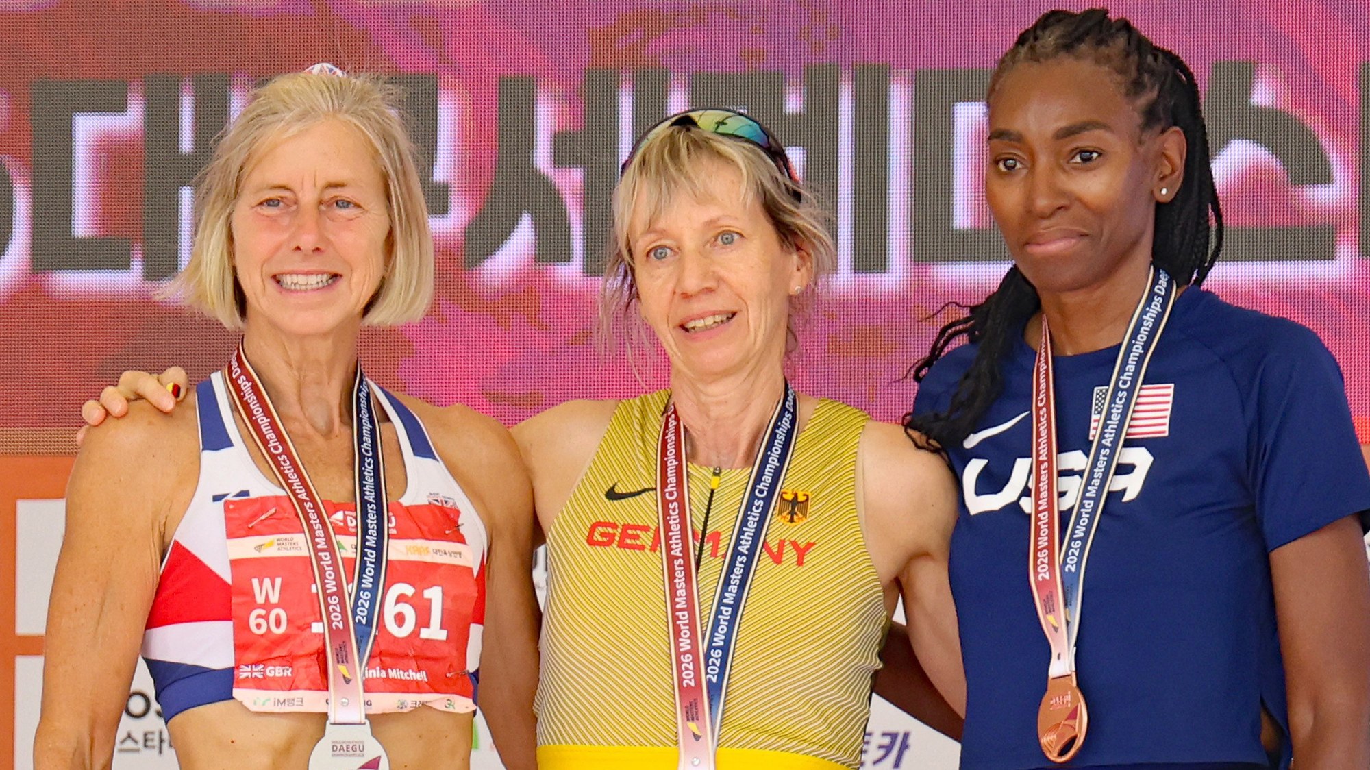 Winners of the women's 400-metre race in the 60 age group