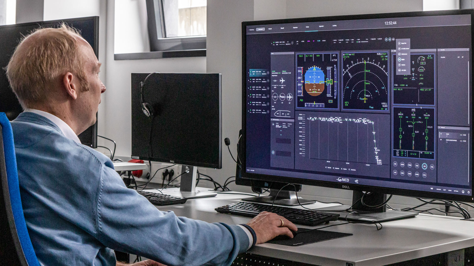 Pilot at the newly developed workstation for remote co-pilots