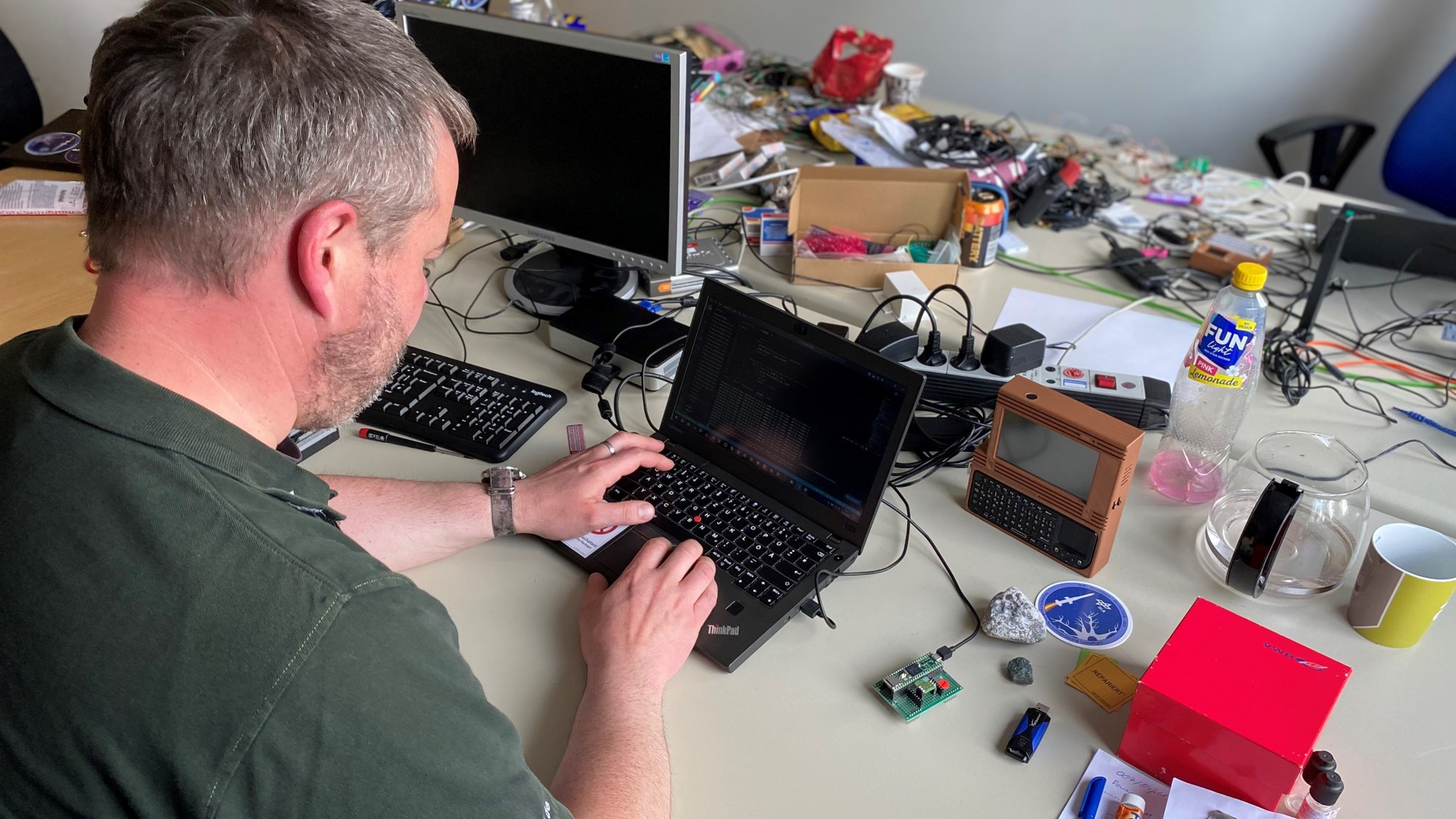 Working among components, stones and cables