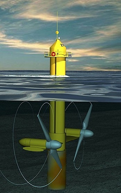 Modell des Strömungskraftwerks des britischen Unternehmens Sea Generation Ltd. Bild: Sea Generation Ltd.