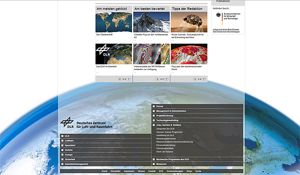 Die Sitemap am Seitenende des DLR-Webportals