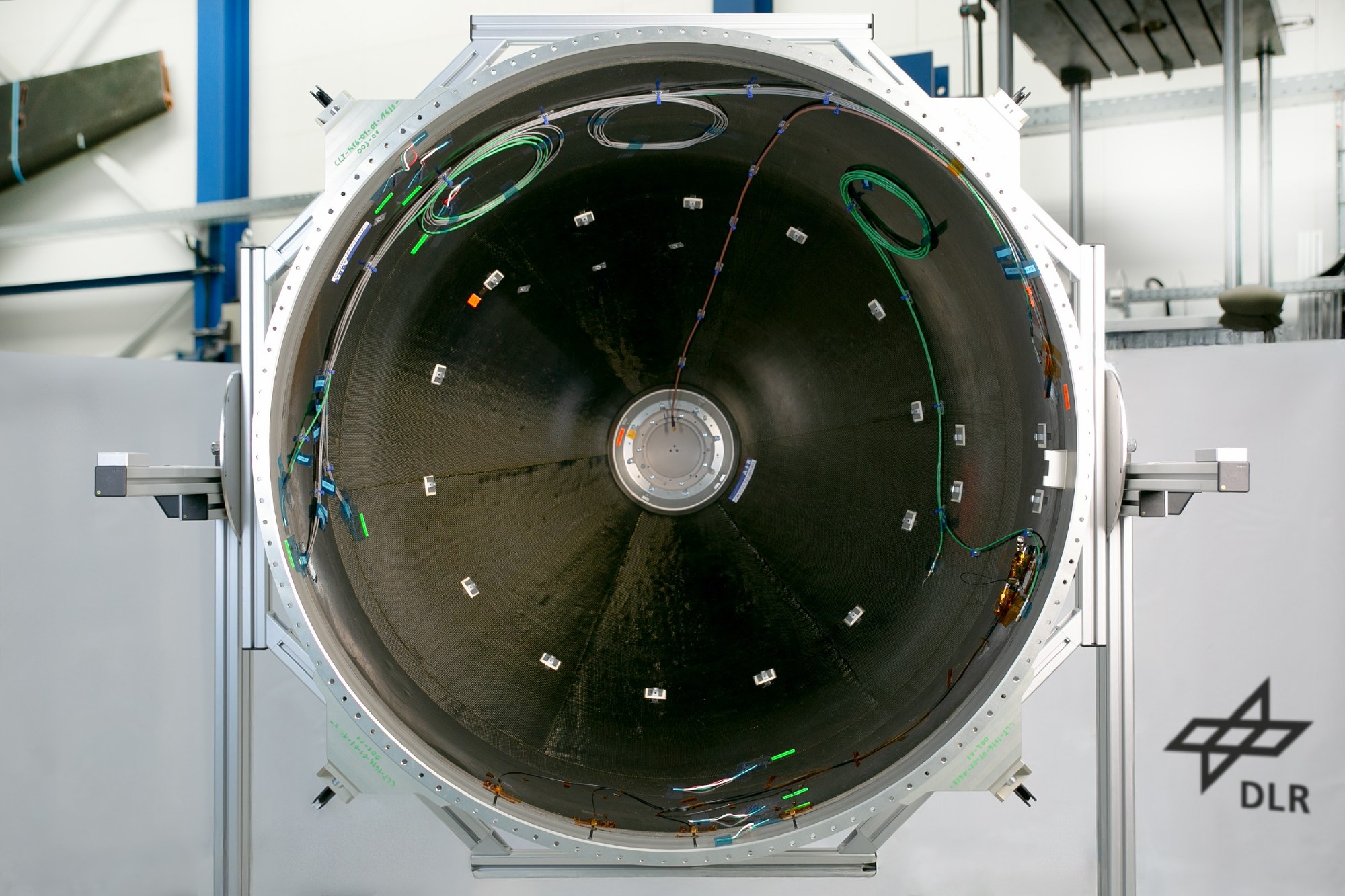 Inside view of the Qualification Model of the CALLISTO fairing including sensors and harness