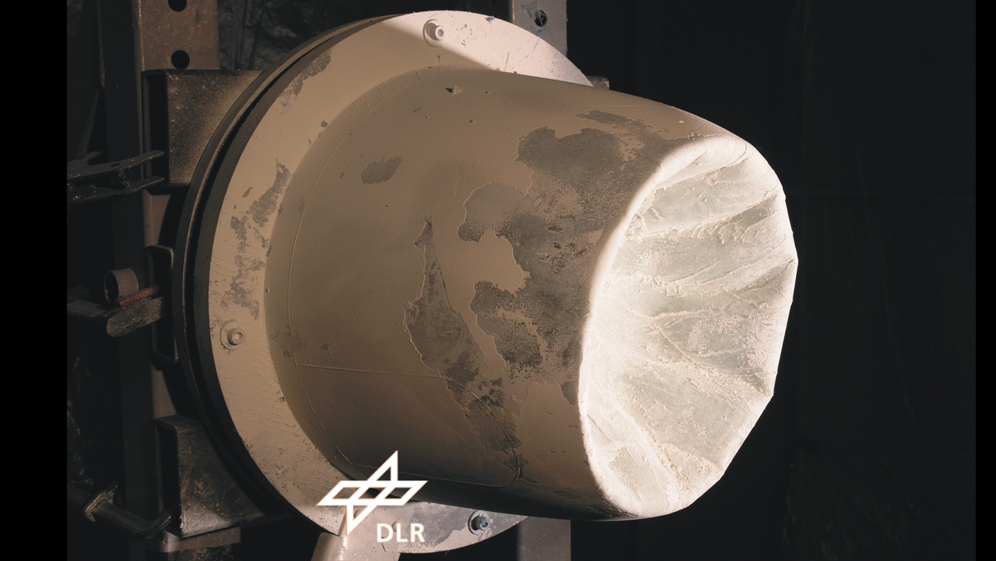 Deformation of a spinner after a birdstrike test in the gas gun laboratory in Stuttgart